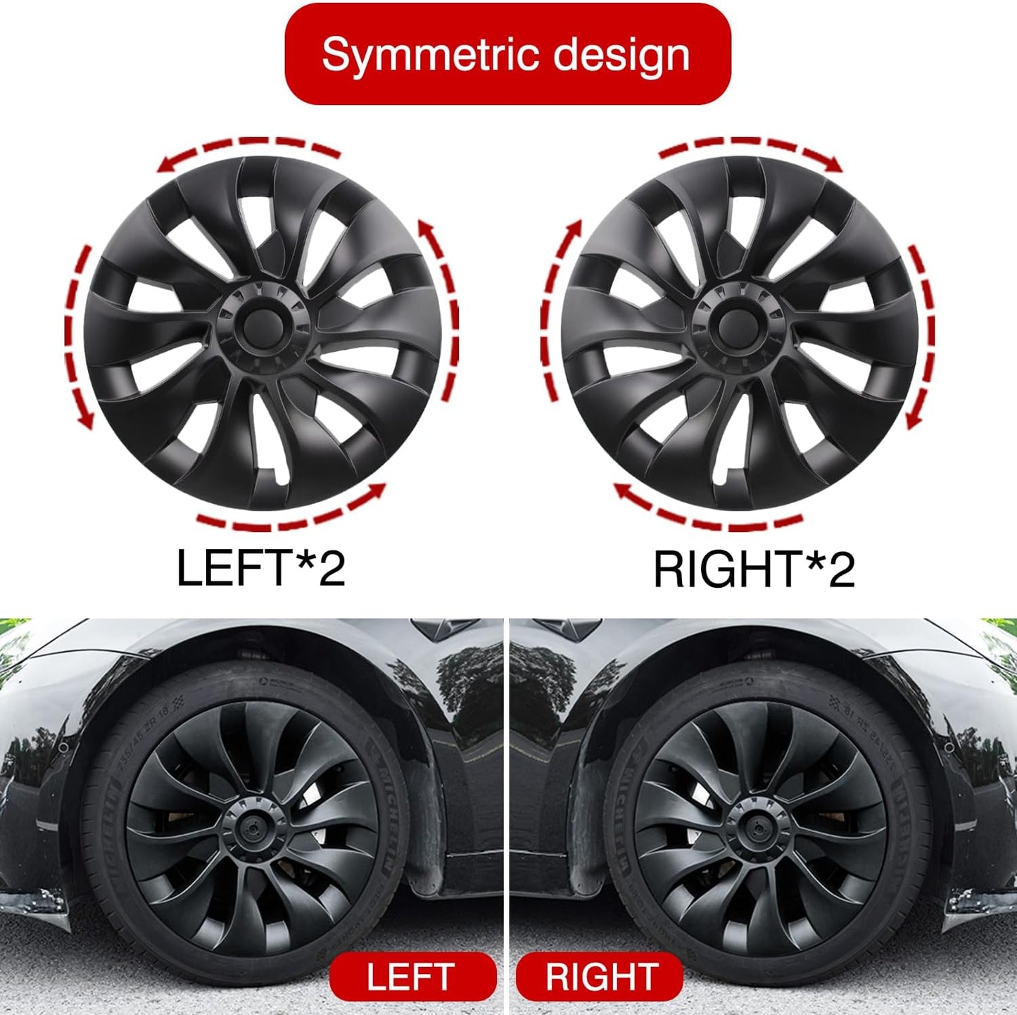 Hubcaps For Tesla Model 3 18'' Aero Wheels Symmetrical & Uberturbine Style