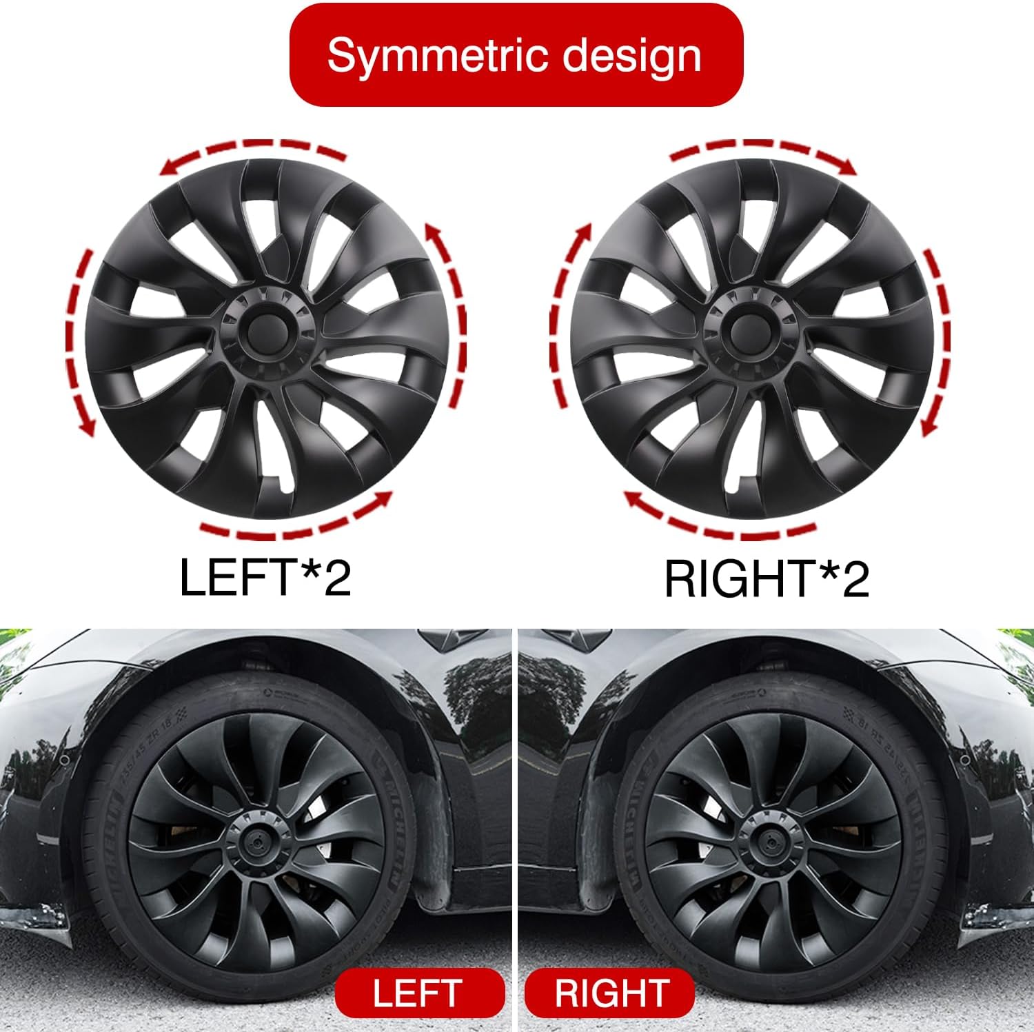 Hubcaps For Tesla Model 3 18'' Aero Wheels Symmetrical & Uberturbine Style