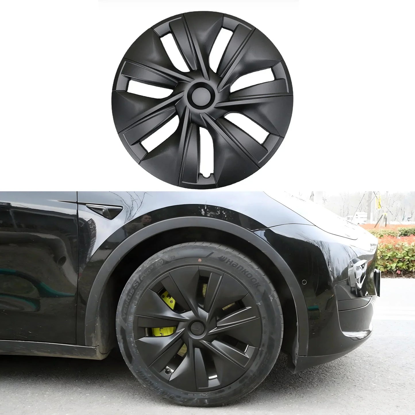 Tesla Model Y 19 Inch Gemini Wheel Cover Matte Black Hubcaps (4 Pcs Set) Curb Rash Protection