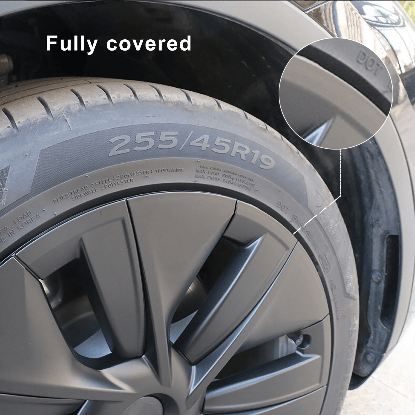 Tesla Model Y 19 Inch Gemini Wheel Cover Matte Black Hubcaps (4 Pcs Set) Curb Rash Protection
