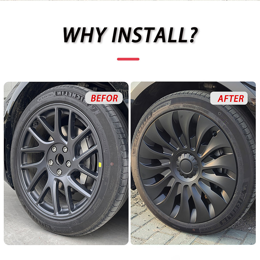 UberTurbine Style Wheel Covers for 2024+ Model 3 18-Inch Photon Wheels– Symmetrical & Protect in Style