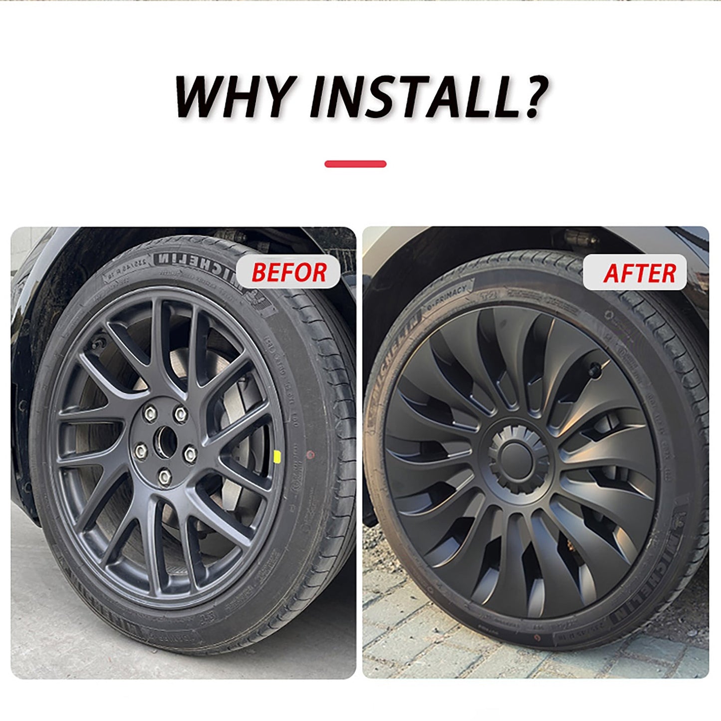 UberTurbine Style Wheel Covers for 2024+ Model 3 18-Inch Photon Wheels– Symmetrical & Protect in Style